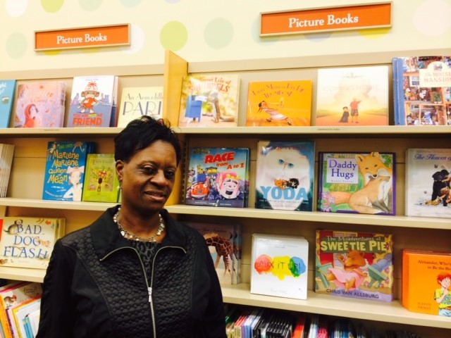 Katheryn and Little Melba (top shelf) at Barnes & Noble in Emeryville, CA (Dec. 2014)